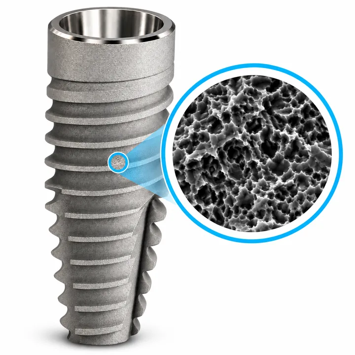 Surface OST de l'implant One Morse, vue au microscope